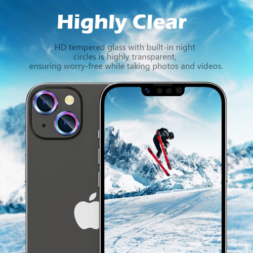 iPhone 14 / iPhone 14 Plus Camera Lens Protector, Anti-Scratch HD Tempered Glass Lens Screen Protection Cover, Metal Individual Lens Ring 2022,