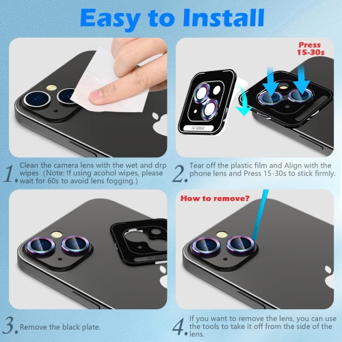 iPhone 14 / iPhone 14 Plus Camera Lens Protector, Anti-Scratch HD Tempered Glass Lens Screen Protection Cover, Metal Individual Lens Ring 2022,