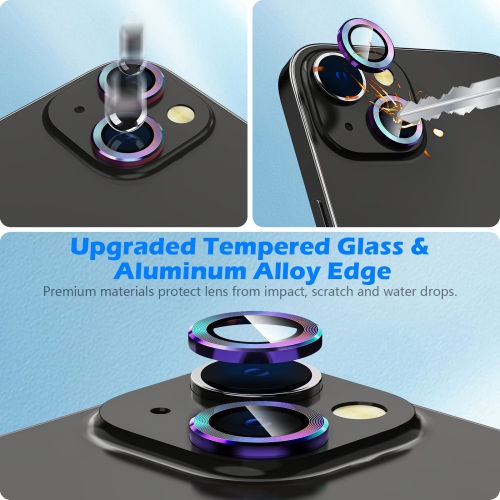 iPhone 14 / iPhone 14 Plus Camera Lens Protector, Anti-Scratch HD Tempered Glass Lens Screen Protection Cover, Metal Individual Lens Ring 2022,
