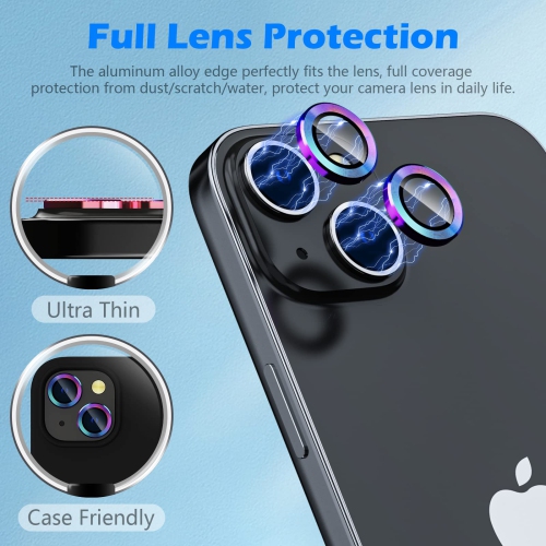 iPhone 14 / iPhone 14 Plus Camera Lens Protector, Anti-Scratch HD Tempered Glass Lens Screen Protection Cover, Metal Individual Lens Ring 2022,