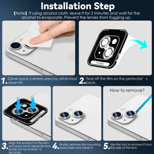 Protecteur d’objectif d’appareil photo pour iPhone 14 et iPhone 14 plus (6.7 po), protecteur d’anneau en verre trempé 9H étui protecteur d’appareil