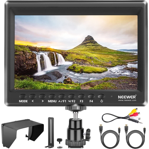 Open Box - Neewer F100 7inch Camera Field Monitor HD Video Assist IPS 1280x800 HDMI Input 1080p with Sunshade and Ball Head for DSLR Cameras