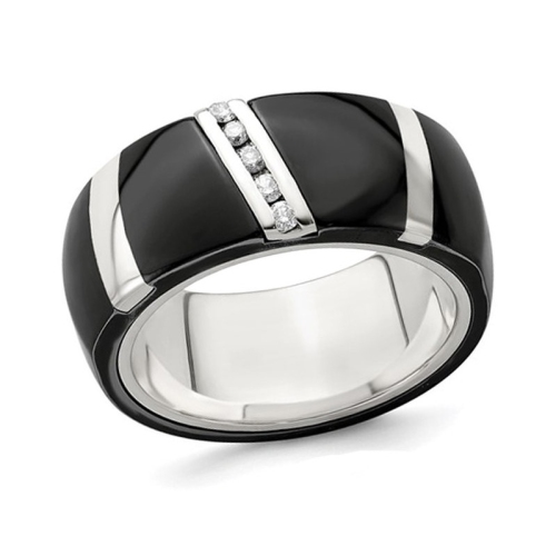 GEM AND HARMONY  Mens Titanium Diamond Wedding Band Ring 1/10 Carat (Ctw) (10Mm) In Black