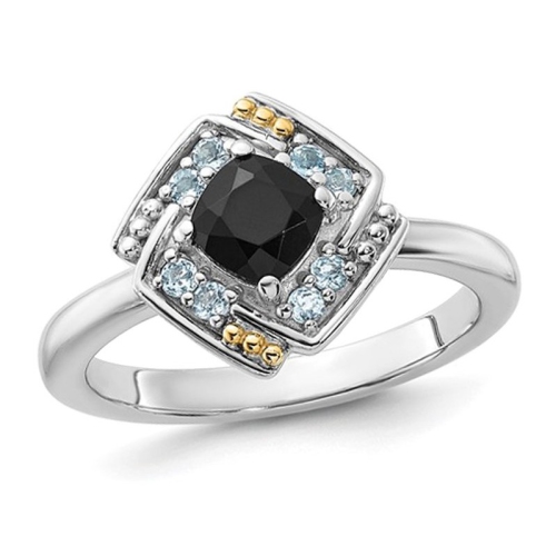 GEM AND HARMONY  1/2 Carat (Ctw) Black Onyx Ring With Topaz In Sterling Silver In Blue
