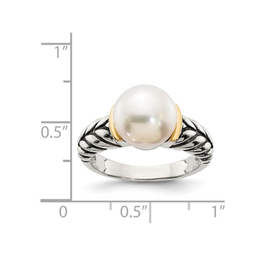 9.5-10mm Cultured Freshwater Pearl Ring in Sterling Silver with 14K Gold Accents