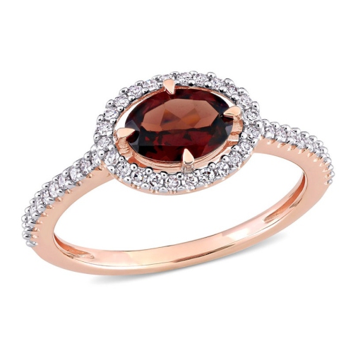 GEM AND HARMONY  0.95 Carat (Ctw) Oval Garnet Ring In 10K Rose Gold With Diamonds In Pink