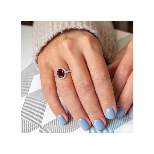 3.00 Carat Garnet Halo Ring in 10K Yellow Gold with Lab-Created White Sapphires