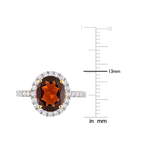 3.00 Carat Garnet Halo Ring in 10K Yellow Gold with Lab-Created White Sapphires