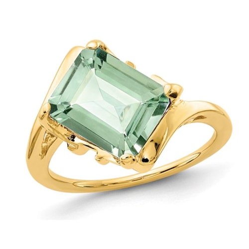 GEM AND HARMONY  2.95 Carat (Ctw) Emerald-Cut Green Quartz Ring In 14K Gold In Yellow