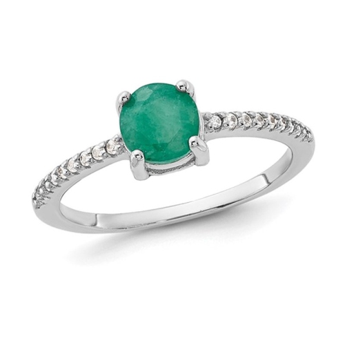 GEM AND HARMONY  1.00 Carat (Ctw) Solitaire Emerald Ring In Sterling Silver With Topaz In White