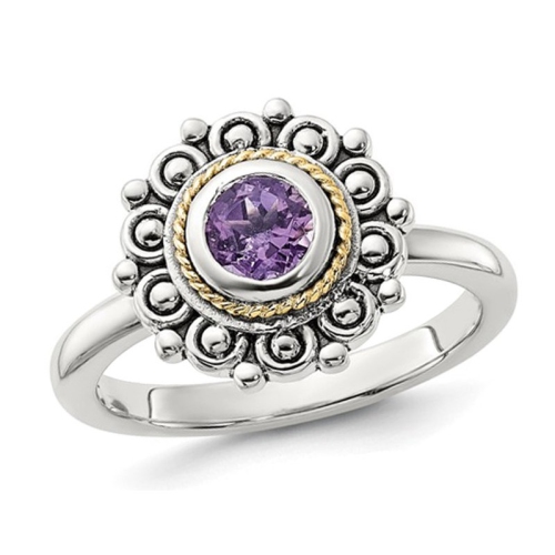 GEM AND HARMONY  2/5 Carat (Ctw) Amethyst Ring In Sterling Silver With Accent In Yellow