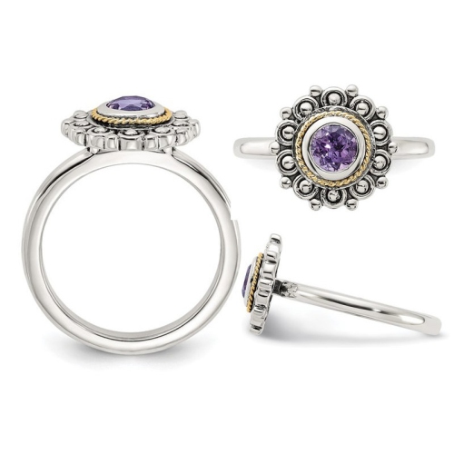 2/5 Carat Amethyst Ring in Sterling Silver with Yellow Accent