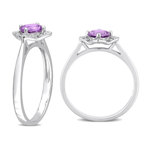 5/8 Carat Amethyst Halo Ring with Diamonds in Sterling Silver