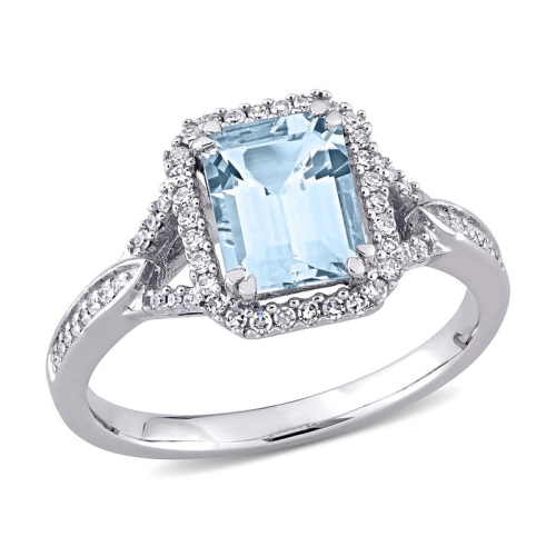 Bague octogonale avec aigue-marine 1.90 carats et diamants en or blanc 14 ct