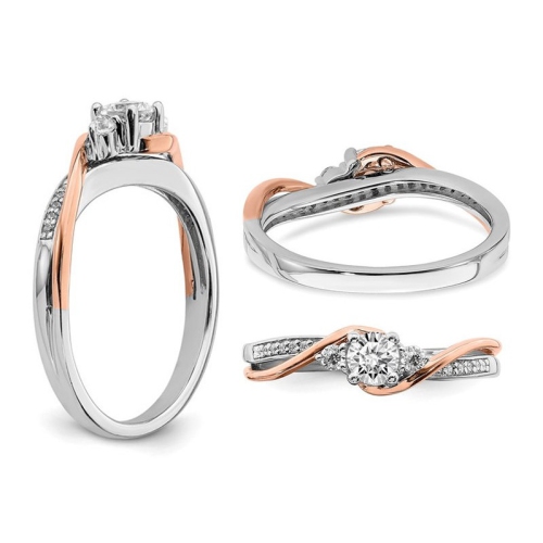 Bague de fiançailles en or blanc et rose 14 ct avec diamants taille 3/8 ct taille laboratoire 7
