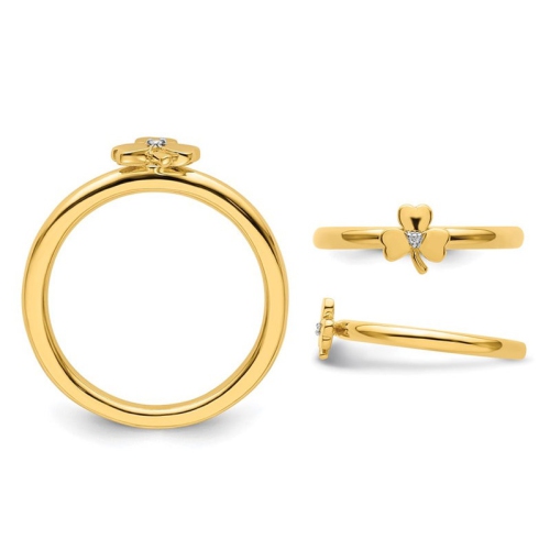 Yellow Plated Sterling Silver Clover Ring with Accent Diamond