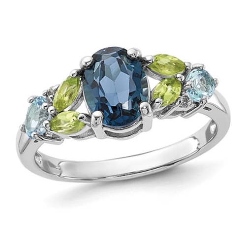GEM AND HARMONY  2.50 Carat (Ctw) Topaz And Peridot Ring In Sterling Silver In Blue