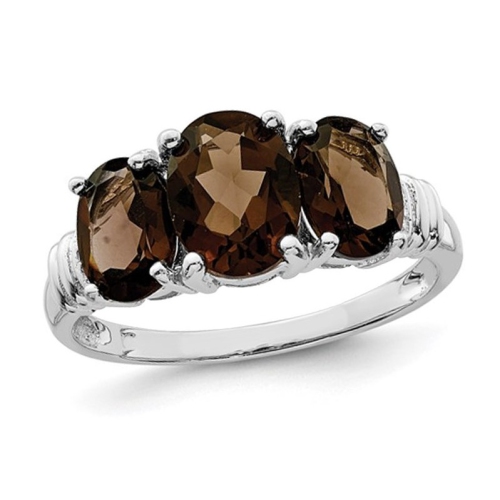 GEM AND HARMONY  2.96 Carat (Ctw) Smoky Quartz Three Stone Ring In Sterling In Silver