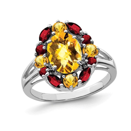 Bague en argent sterling avec citrine 1.60 ct et grenats