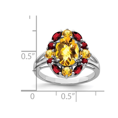 Bague en argent sterling avec citrine 1.60 ct et grenats