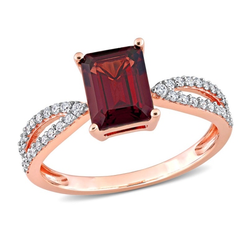 GEM AND HARMONY  2.13 Carat (Ctw) Octagon Garnet Ring In 14K Rose Gold With Diamonds In Pink