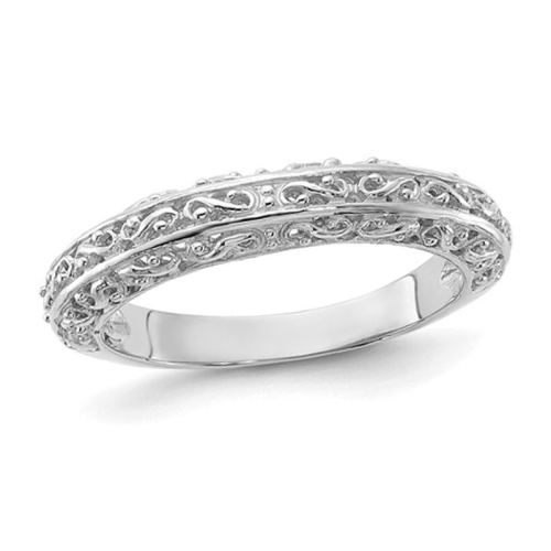 GEM AND HARMONY  14K Gold 3MM Filigree Wedding Band Ring (Size 6) In White