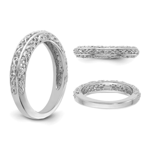 14K White Gold 3mm Filigree Wedding Band Ring