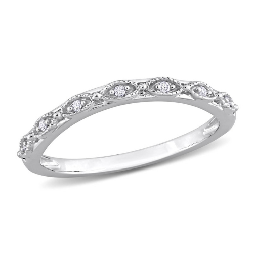 GEM AND HARMONY  Diamond Accent Semi-Eternity Wedding Band Ring In 14K Gold In White