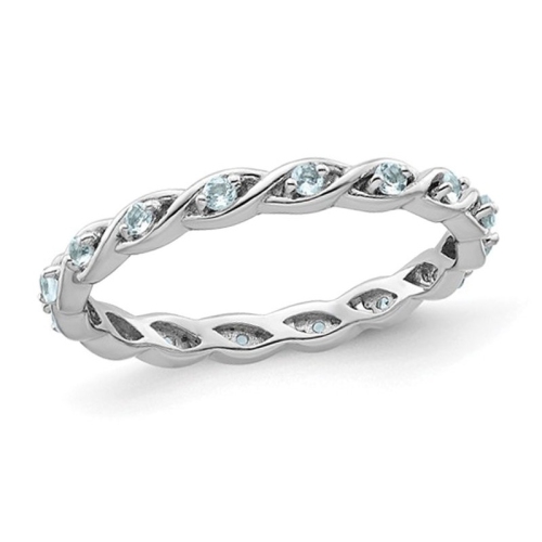 GEM AND HARMONY  1/5 Carat (Ctw) Light Aquamarine Eternity Band Ring In Sterling In Silver
