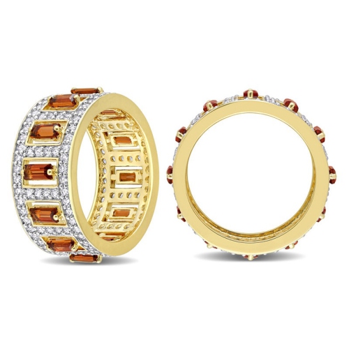 2.41 Carat Baguettte Garnet Eternity Band Ring in Yelllow Plated Silver with White Topaz