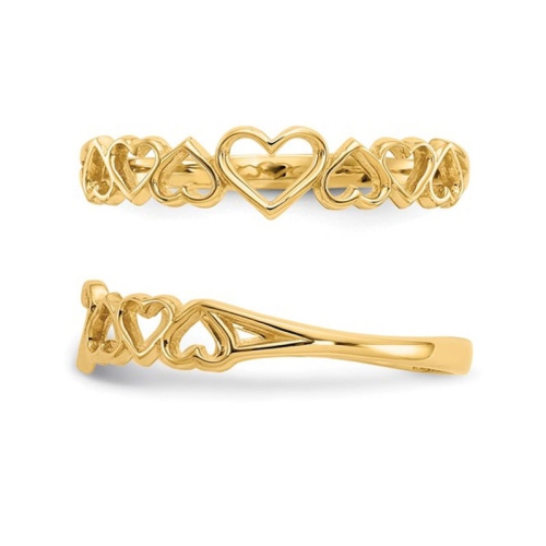 14K Yellow Gold High Polished Hearts Ring