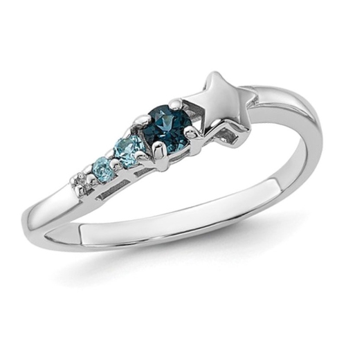 GEM AND HARMONY  1/5 Carat (Ctw) London Topaz Star Ring Band In Sterling Silver In Blue