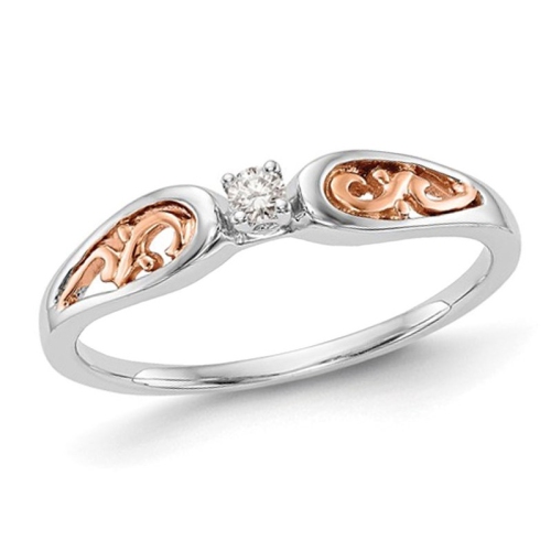Bague promesse en or blanc et rose 14 ct et diamant solitaire (ctwi) 1/20