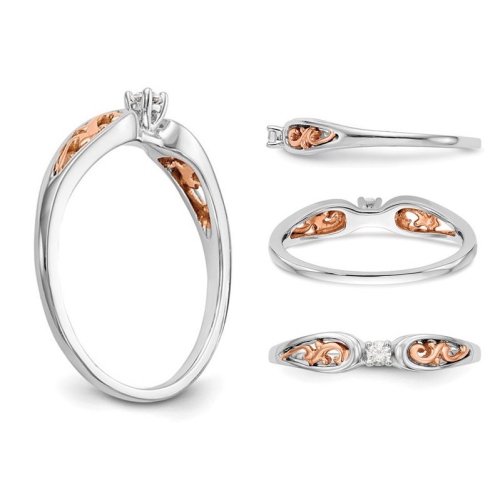 Bague promesse en or blanc et rose 14 ct et diamant solitaire (ctwi) 1/20