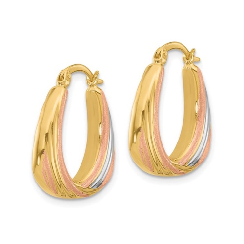 10K Yellow, White and Rose Pink Gold Satin Hoop Earrings