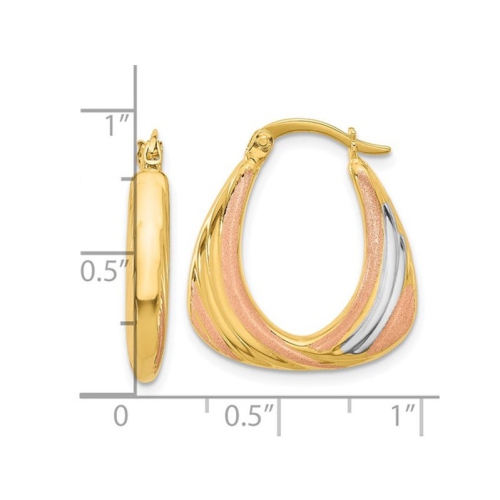 10K Yellow, White and Rose Pink Gold Satin Hoop Earrings