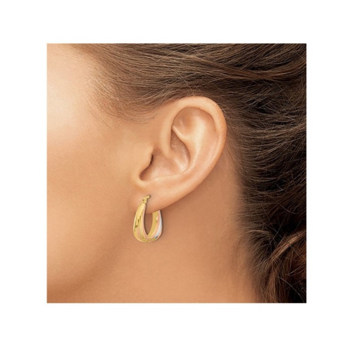 10K Yellow, White and Rose Pink Gold Satin Hoop Earrings
