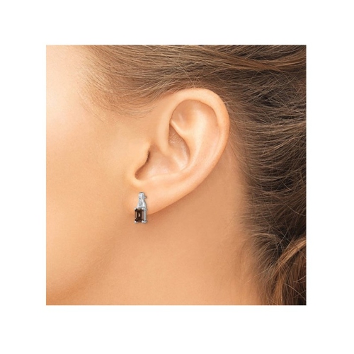 Boucles d’oreilles en argent sterling avec quartz fumé de 1.06 carats et diamants décoratifs