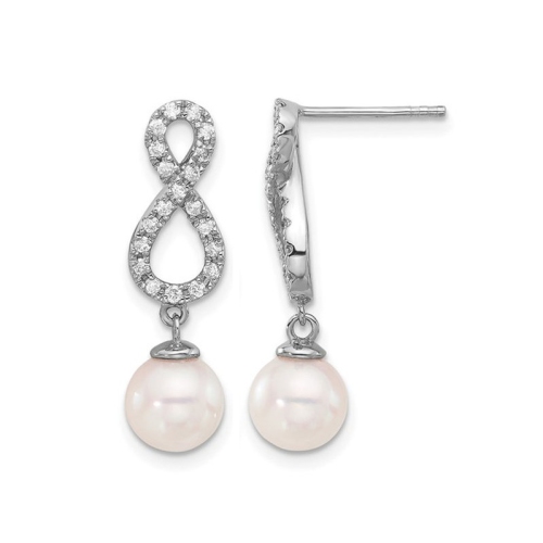 14K White Gold White Akoya Pearl Infinity Earrings (7-8mm) with