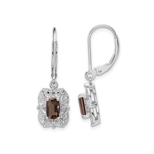 GEM AND HARMONY  1.20 Carat (Ctw) Emerald-Cut Smoky Quartz Dangle Earrings In Sterling In Silver