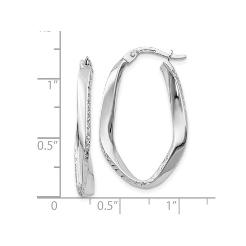 10K White Gold Polished Oval Hoop Earrings