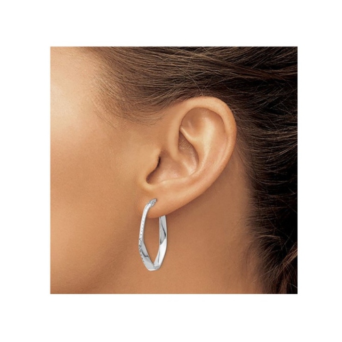 10K White Gold Polished Oval Hoop Earrings