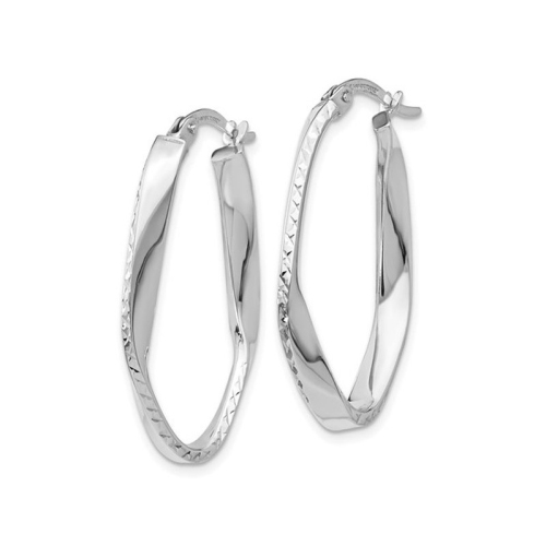10K White Gold Polished Oval Hoop Earrings