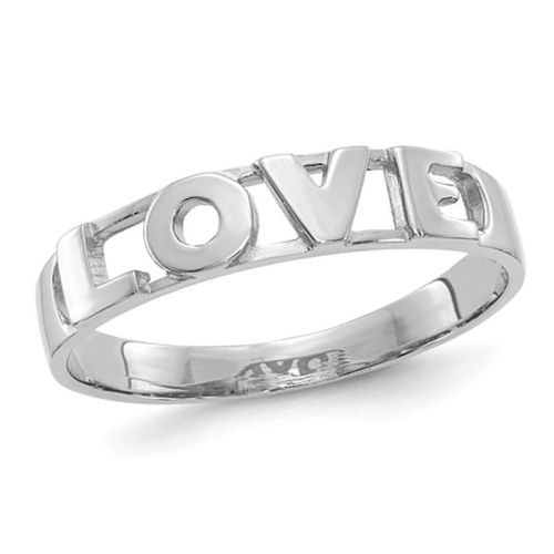 Anneau D'AMOUR poli, or blanc 14 K