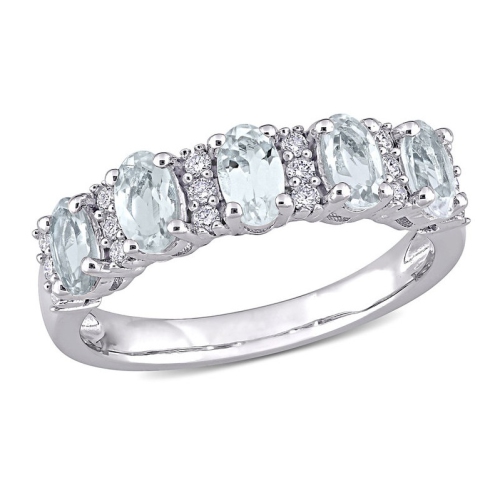 GEM AND HARMONY  1.25 Carat (Ctw) Aquamarine Semi-Eternity Ring In 14K Gold In White