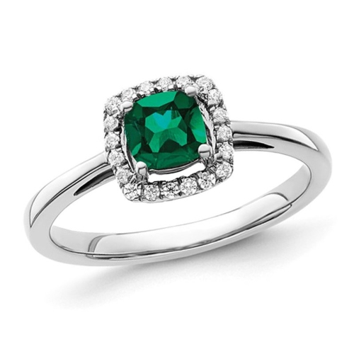 GEM AND HARMONY  7/10 Carat (Ctw) Lab-Created Emerald Halo Ring In 10K Gold With Diamonds (Size 7) In White