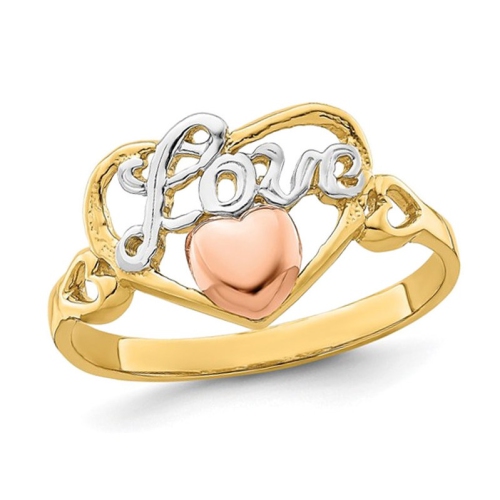 Bague « Love Heart » en or jaune et rose 14 K