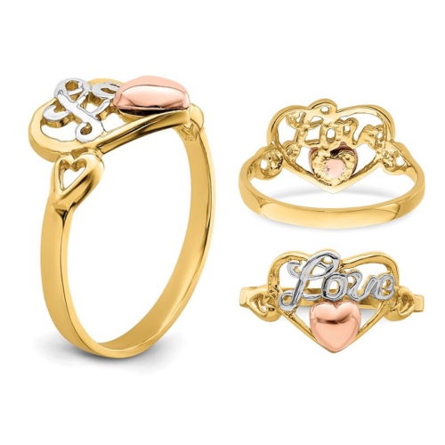 Bague « Love Heart » en or jaune et rose 14 K