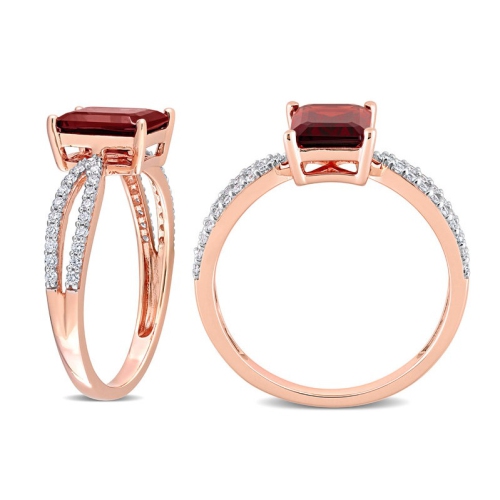 2.13 Carat Octagon Garnet Ring in 14K Rose Pink Gold with Diamonds