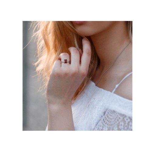 2.13 Carat Octagon Garnet Ring in 14K Rose Pink Gold with Diamonds